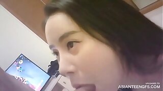 Small-titted Chinese GF in blue gadget gets fucked