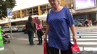 Huge knockers fair-haired granny pleases young stranger